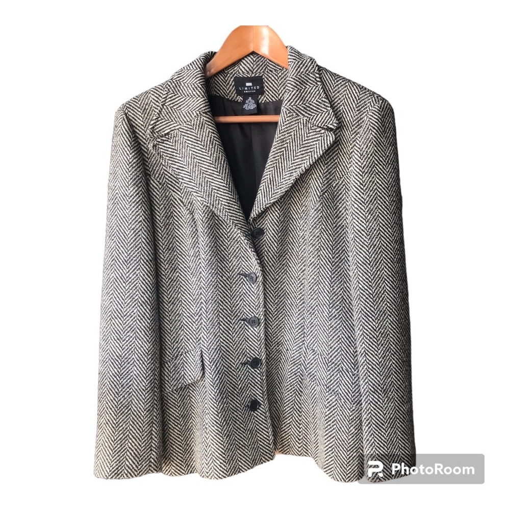 Vintage Limited American Wool Blend Blk/Wht Herringbone Blazer/Jacket Sz 10